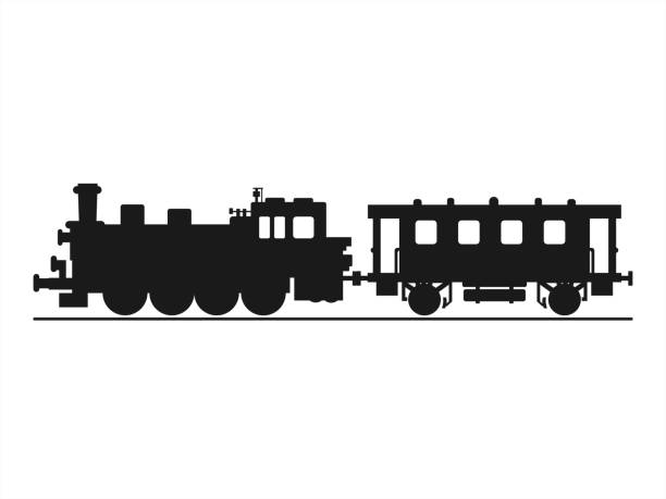ilustrações de stock, clip art, desenhos animados e ícones de retro steam train and wagons - train steam train vector silhouette
