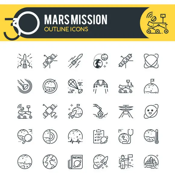 Vector illustration of Mars Mission Outline Icons
