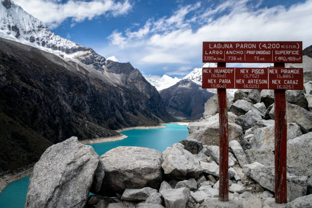 Viewpoint of Lake Paron in the Cordillera Blanca of Peru stock photo