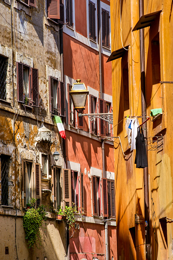 A characteristic and lovely alley in the ancient district of Trastevere, the most loved and visited Roman district by tourists. Trastevere owes its name to the Latin indication 