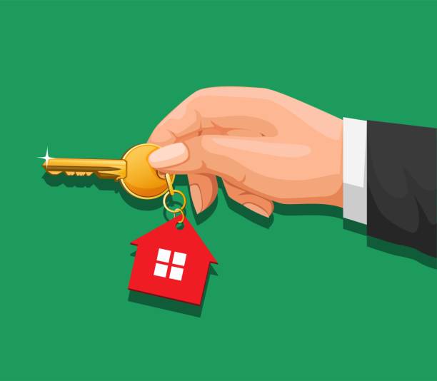 illustrazioni stock, clip art, cartoni animati e icone di tendenza di simbolo della casa chiave per il concetto di business di marketing immobiliare immobiliare nel vettore di illustrazione dei cartoni animati - tasto pgsù