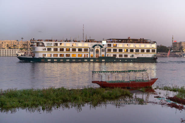 Nile the longest river in Africa. Primary water source of Egypt. Landscape with clear water river.