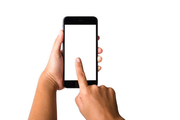 istock Female touch to screen on modern mobile phone 1311040961