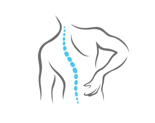 illustrazioni stock, clip art, cartoni animati e icone di tendenza di illustrazione del design del simbolo di diagnostica della colonna vertebrale del dolore corporeo chiropratico - human spine backache pain back