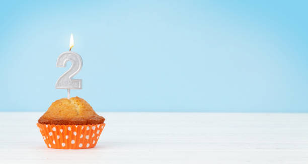 Birthday cupcake with burning candle