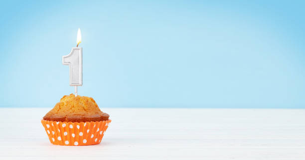 istock Birthday cupcake with burning candle 1311044898