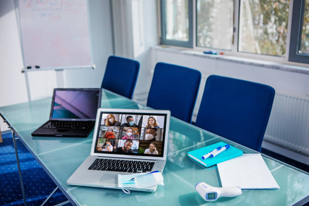 istock Corona virus remote schooling, webinar and teleconference equipment 1311046018