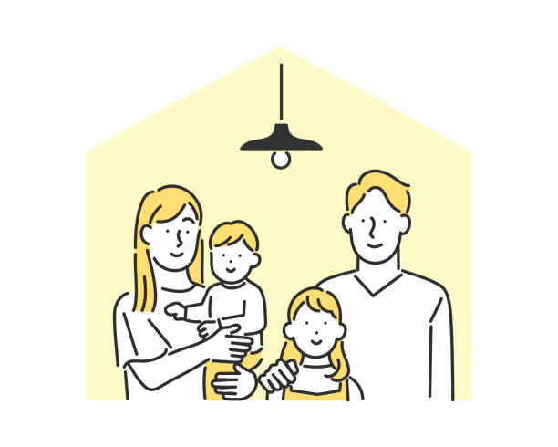 stay home with family. stay home with family. family home stock illustrations