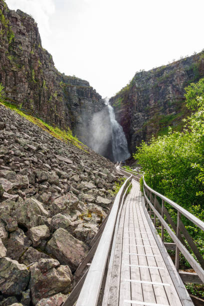 Hiking footbridge to a waterfall in a canyon Hiking footbridge to a waterfall in a canyon 44848 stock pictures, royalty-free photos & images