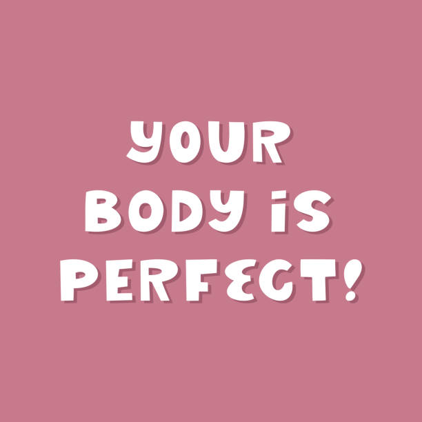 istock Your body is perfect. White cute hand drawn inspirational lettering with shadow on mauve background. Body positive quote. 1311047440