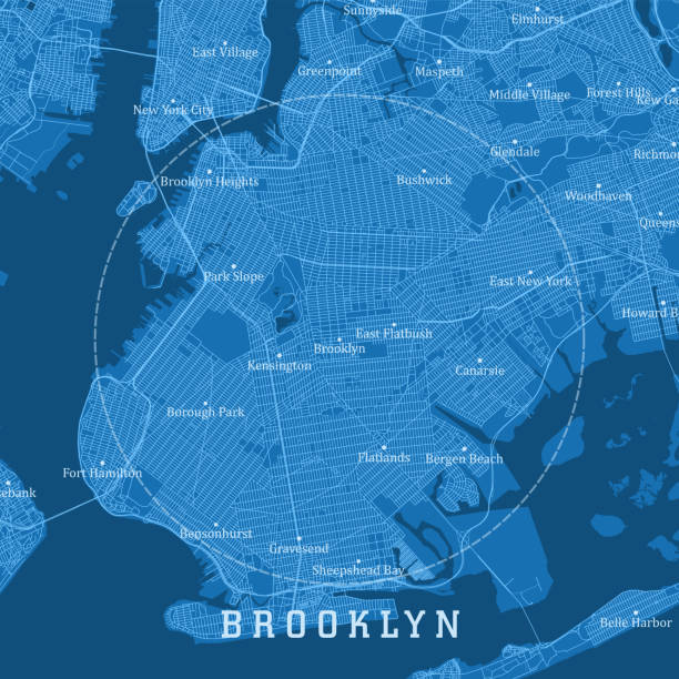 бруклин ny город вектор дорожная карта синий текст - brooklyn stock illustrations