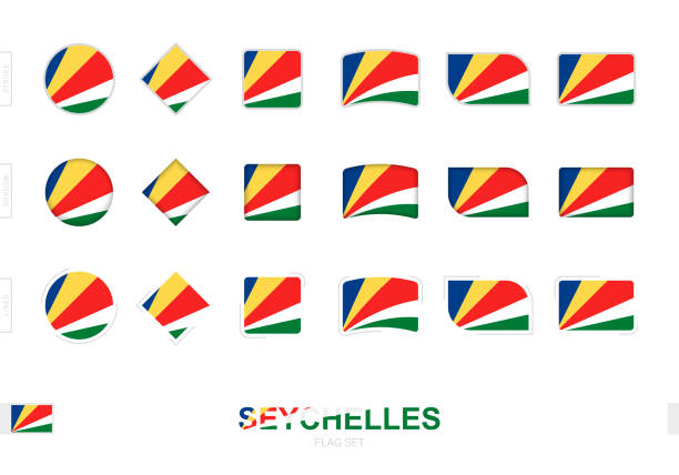 ilustrações de stock, clip art, desenhos animados e ícones de seychelles flag set, simple flags of seychelles with three different effects. - flag of seychelles