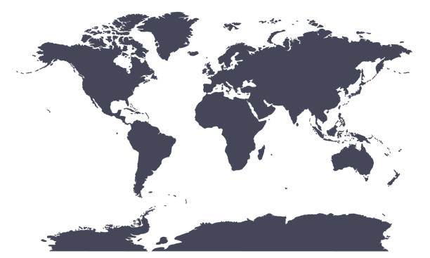ilustrações, clipart, desenhos animados e ícones de silhueta vetorial do mapa mundial em fundo branco - antártida
