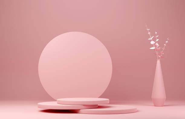 istock Abstract geometric shape pink color minimalistic scene with podium 1311053267