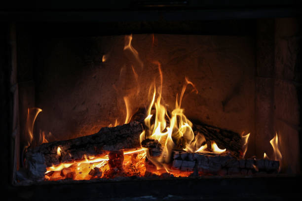 istock Close up of a burning fireplace at home 1311053459