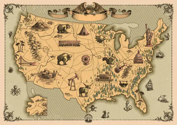 Vector illustration of Vintage map of United States