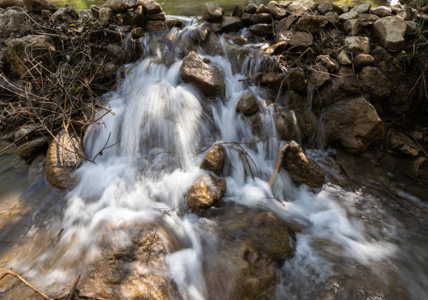istock Small beautiful waterfall with small branches and stones 1311061240
