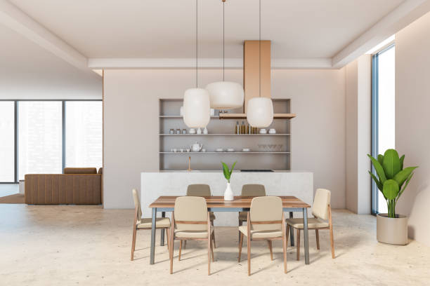 istock Kitchen set and light furniture with windows 1311063913