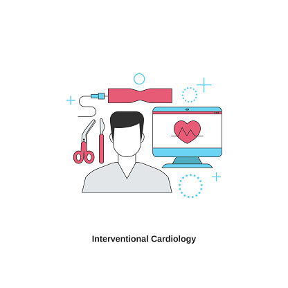 Interventional cardiology concept. Cardiology system medicine treatment. Vector illustration.