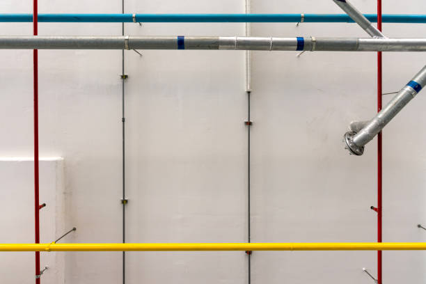 Water and gas pipes system on the ceiling.