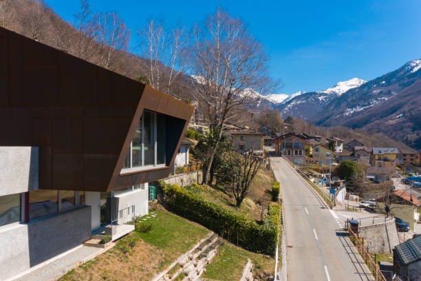 istock Exterior modern isolated villa, surrounded by nature. Iron and concrete cladding 1311069581