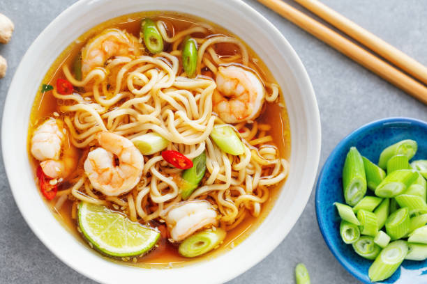 istock Asian noodles on plate on dark background 1311071019