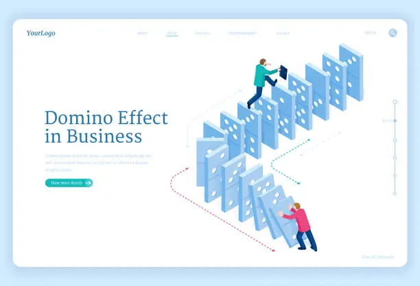 Vector illustration of Domino effect in business, chain reaction