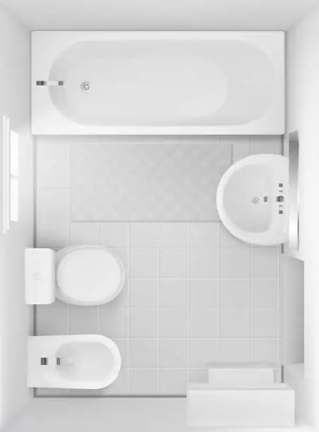Vector illustration of Bathroom interior top view, room design project