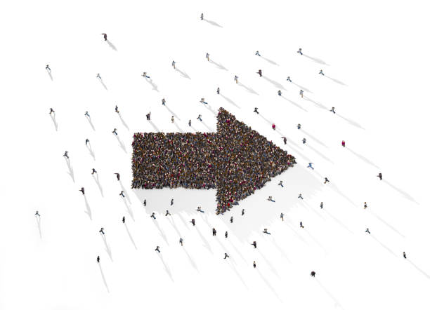 istock Large Crowd of People Forming Arrow Shape on White Background 1311080740