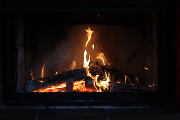 istock Close up of a burning fireplace at home 1311081998