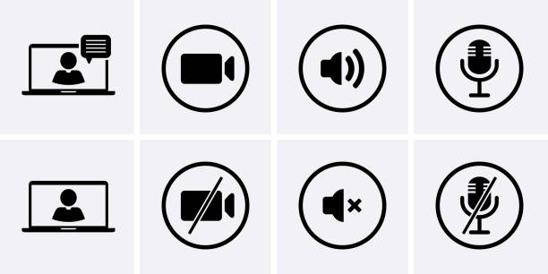 Conference Icons set. Conference Icons set. Video camera, speaker and mic for web design webcam stock illustrations