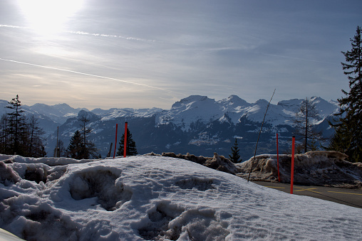 Winter mood in the snow covered mountains in Gaflei in Liechtenstein February 19,2021