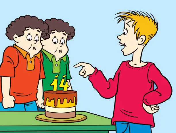 Vector illustration of Illustration of Twins Celebrating Their Birthday