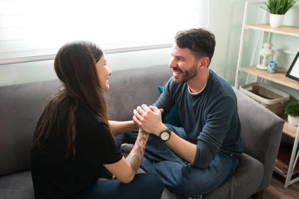 istock Hispanic couple talking about their love feelings 1311085266