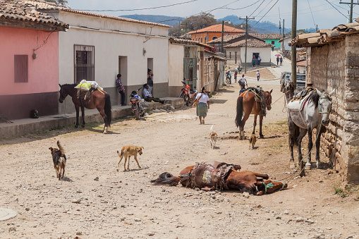 San Manuel de Colohete, Honduras - April 15, 2016: View of a street scene in San Manuel village.
