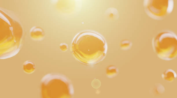 3d kollagen haut serum und vitamin-illustration isoliert auf orangen hintergrund. - liquid drop orange yellow stock-fotos und bilder