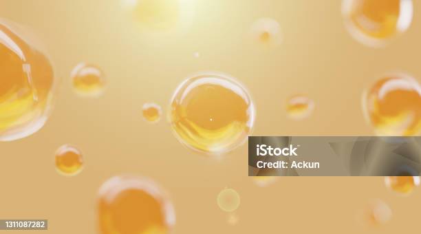 3d Collagen Skin Serum And Vitamin Illustration Isolated On Orange Background Stock Photo - Download Image Now