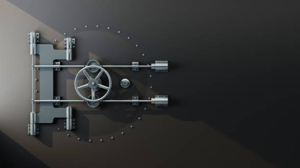 istock close bank safe built into the black wall 1311088974