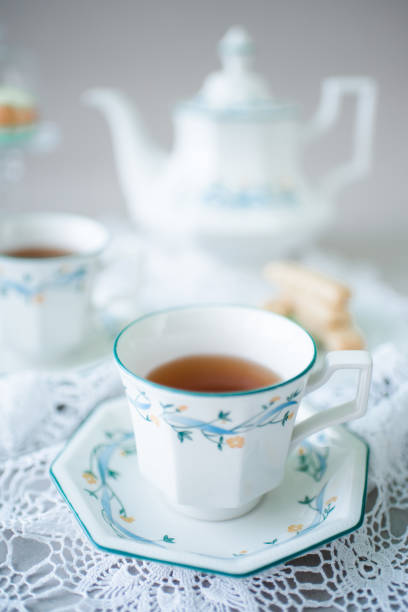 istock Tea vintage cups in white and blue colour 1311089090