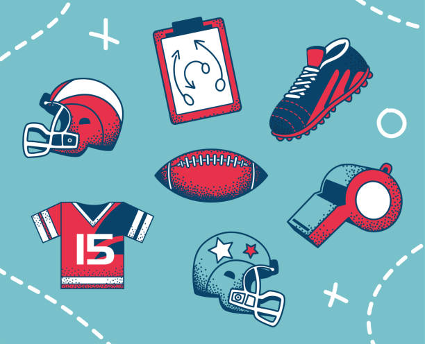 ilustrações, clipart, desenhos animados e ícones de equipamento de futebol americano - sports helmet illustrations