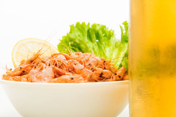 Snack to beer, boiled Black Sea prawns with spices