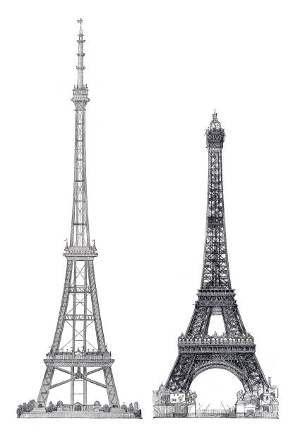 illustrations, cliparts, dessins animés et icônes de tour eiffel comparée à la tour de watkins en angleterre en 1893 - eiffel tower