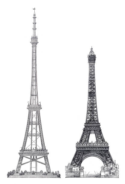 wieża eiffla w porównaniu do wieży watkinsa w anglii 1893 - eiffel tower stock illustrations