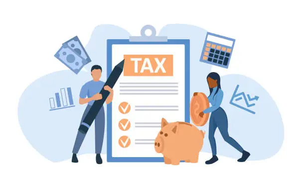 Vector illustration of Vector of people filling tax return documents