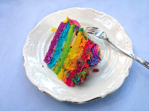 Slice of rainbow cake