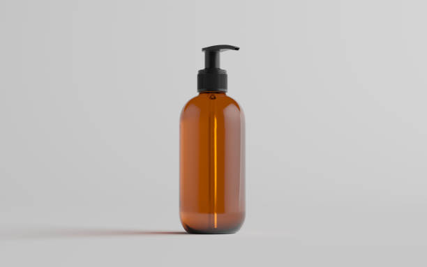 istock Amber Glass Pump Bottle Mock-Up - Liquid Soap, Shampoo Dispenser - One Bottle 1311096815