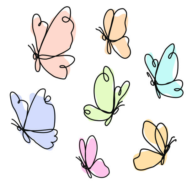 ilustrações, clipart, desenhos animados e ícones de borboleta de contorno - uma única flor