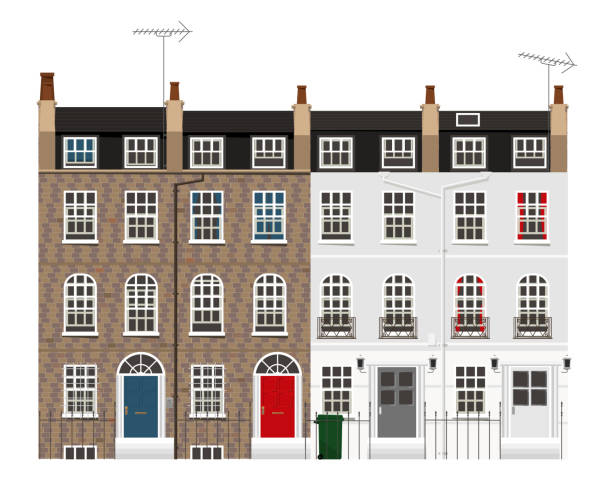typowe domy szeregowe w wielkiej brytanii - facade street building exterior vector stock illustrations