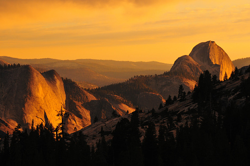 Sunset on Half Dome from Olmsted Point, Yosemite National Park, California, USA