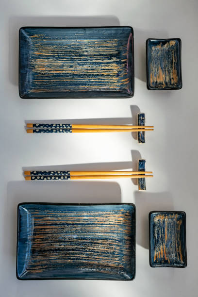 A plate setup of sushi plates